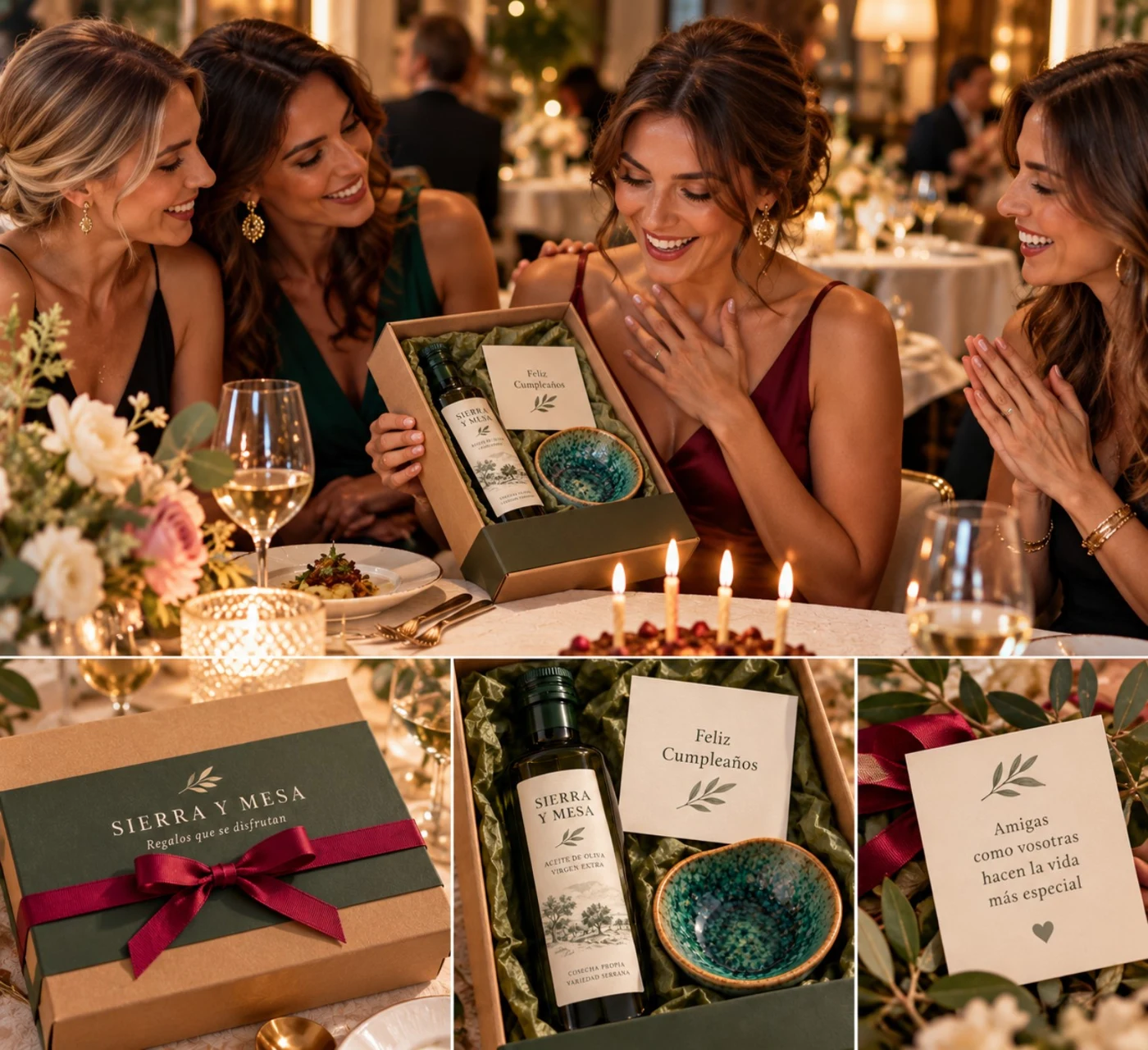 Un grupo de amigas celebra un cumpleaños con el pack Sierra y Mesa de botella y cuenco